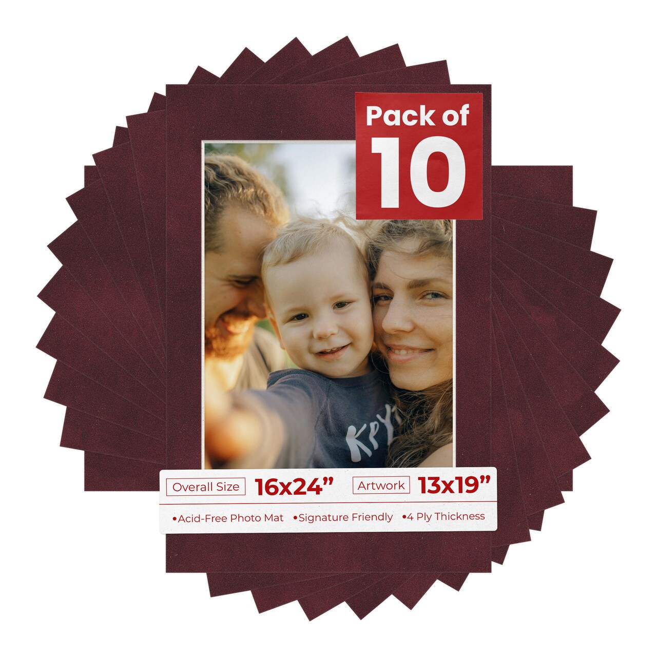 Dark Red Suede Mat Board for 16x24 Frames - Fits 13x19 Photos